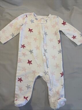 aden + anais White Footed Sleeper with Pink and Silver Star Print